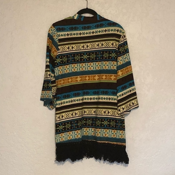 Aztec Inspired 3/4 Sleeve Tunic Cardigan By Jody California Sz L - Picture 3 of 8